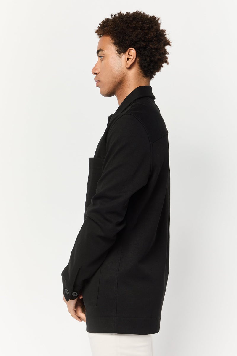 Celio قميص سترة بأكمام طويلة للرجال بتصميم عادي، أسود - Image 3