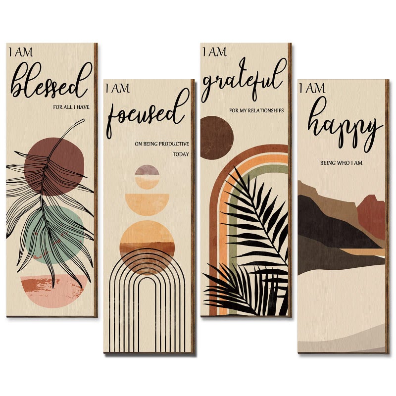 Yulejo Yulejo Boho Art Prints Wall Decor 11 x 4 x 1 Inch Set of 4 MidCentury Positive Affirmations Inspirational Boho Prints Wall Art Minimalist Home Decor for Farmhouse Kitchen Bedroom Living Room 