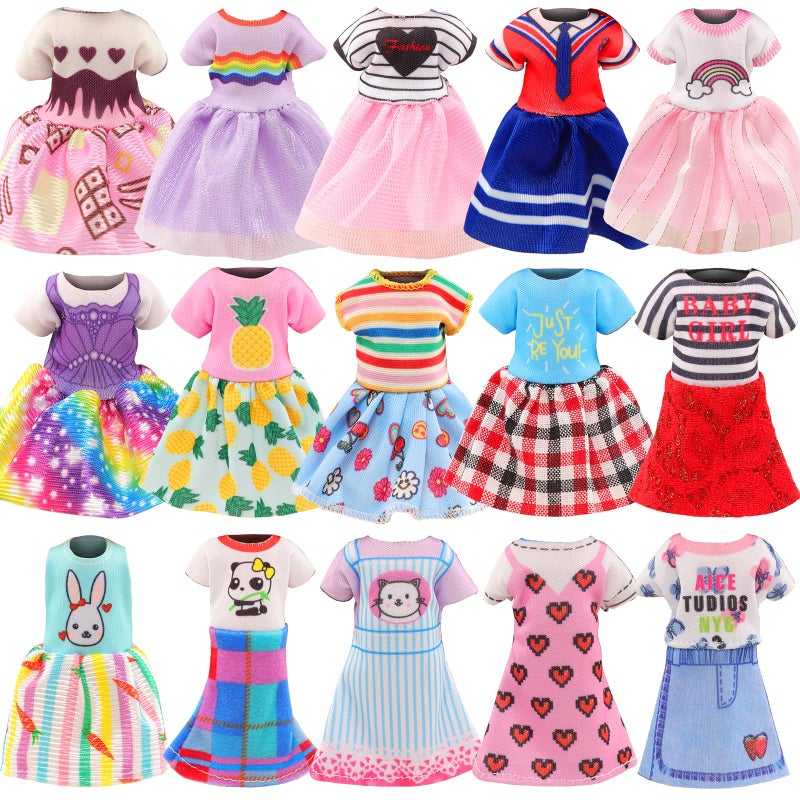 ENOCHT 30 PCS Mini 6 Inch Doll Clothes and Accessories Include 4 Tops, 4 Pants for Boy Dolls, 5 Dresses , 2 Swimsuit and 2 Shoes, 10 Outfits Hangers Pocket Glasses Headset Crown for 5.3-6 Inch Dolls - Image 2