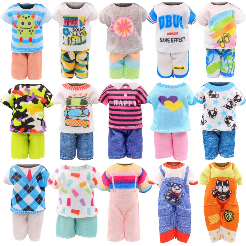 ENOCHT 30 PCS Mini 6 Inch Doll Clothes and Accessories Include 4 Tops, 4 Pants for Boy Dolls, 5 Dresses , 2 Swimsuit and 2 Shoes, 10 Outfits Hangers Pocket Glasses Headset Crown for 5.3-6 Inch Dolls - Image 3