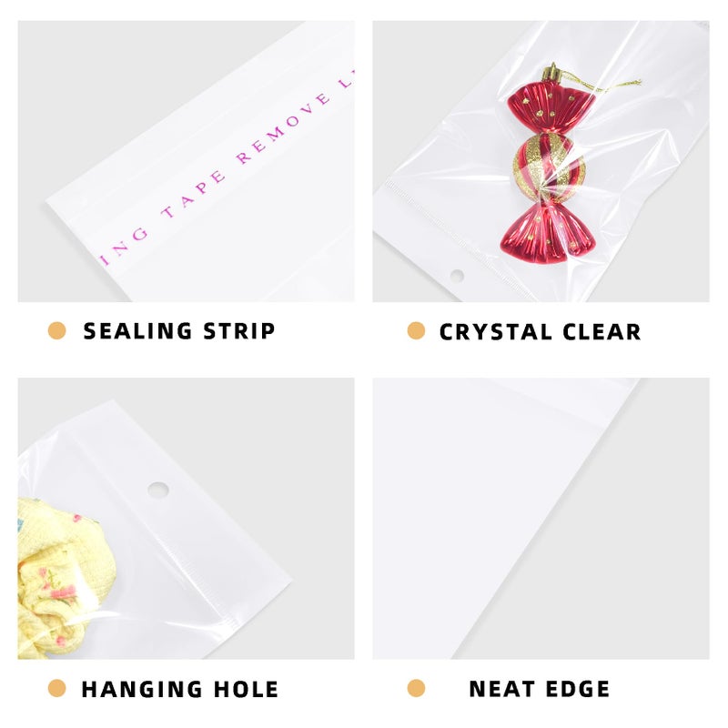 Morepack 4x6 Inches Hanging Hole Self Sealing Cellophane Bags Self Adhesive, 100 Pieces Clear Resealable Cellophane Bags with hanging header for Jewelry Earring Necklace - Image 4