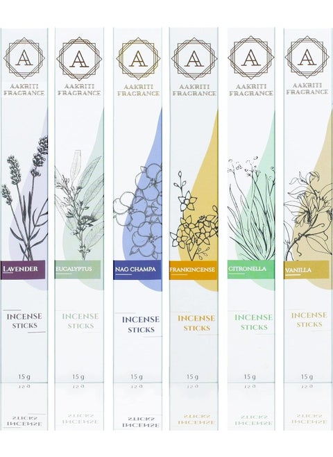 Incense Sticks Assorted Organic Masala Sticks Set 15 Gram, Total 90 Grams (Set 6)