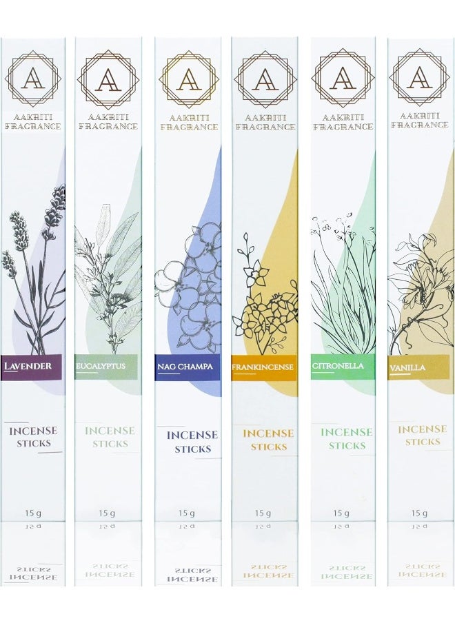 Aakriti Gallery - Incense Sticks Assorted Organic Masala Sticks Set 15 Gram, Total 90 Grams (Set 6) - Image 1