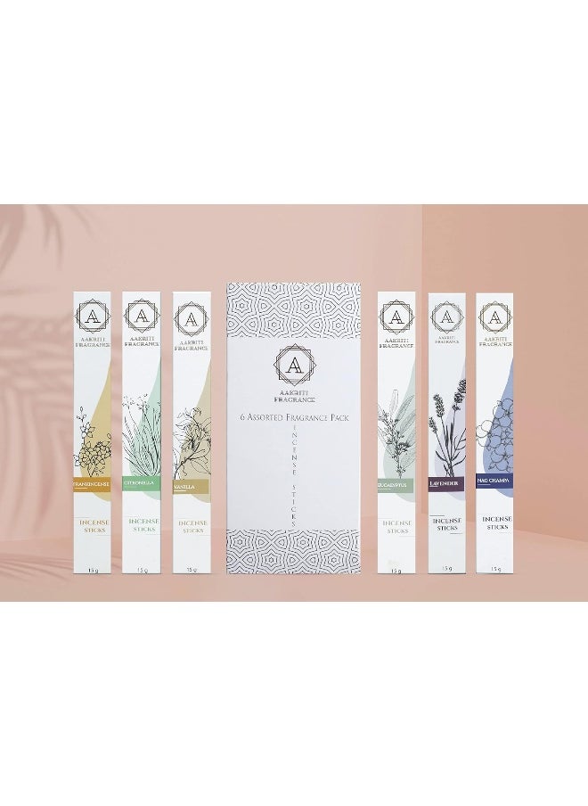 Aakriti Gallery - Incense Sticks Assorted Organic Masala Sticks Set 15 Gram, Total 90 Grams (Set 6) - Image 1