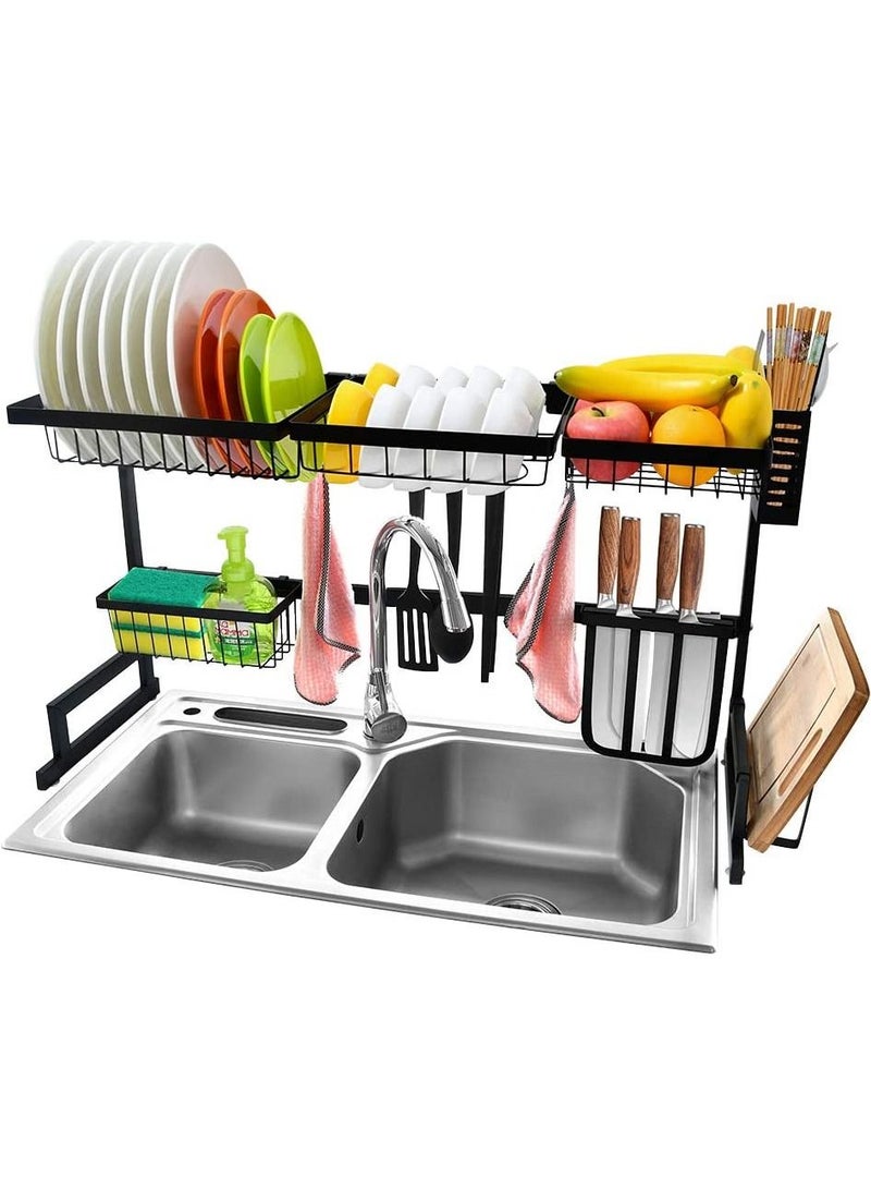 DubaiGallery Over The Sink Dish Drying Rack Organizer Black 85cm - Image 1