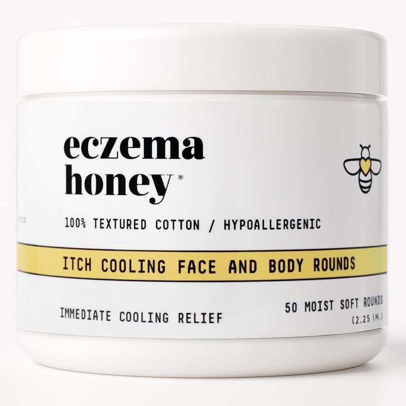 ECZEMA HONEY Itch Cooling Face & Body Rounds - Anti Itch Cotton Face Pads - Moisturizer for Eczema, Dry & Sensitive Skin (50 Cotton Rounds) - Image 1