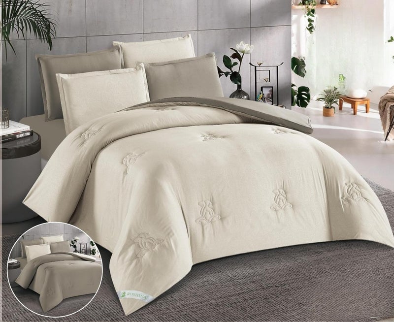 This 6-piece microfiber double bed set adds warm softness and luxurious details to your bedroom