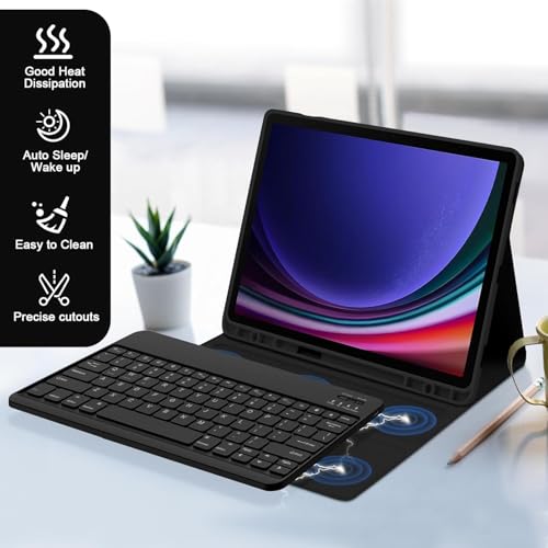 atdaraz Keyboard Case for Samsung Galaxy Tab S9 FE+/S9+ 12.4 inch, 7-Color Backlit Keyboard with S Pen Holder, Magnetic Detachable Wireless Keyboard & Slim Cover for S9 Plus/S9 FE Plus 2023, Black - Image 2