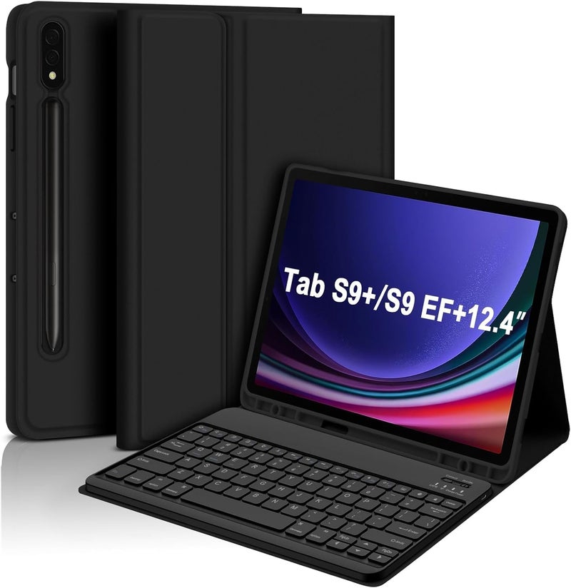 atdaraz Keyboard Case for Samsung Galaxy Tab S9 FE+/S9+ 12.4 inch, 7-Color Backlit Keyboard with S Pen Holder, Magnetic Detachable Wireless Keyboard & Slim Cover for S9 Plus/S9 FE Plus 2023, Black - Image 1