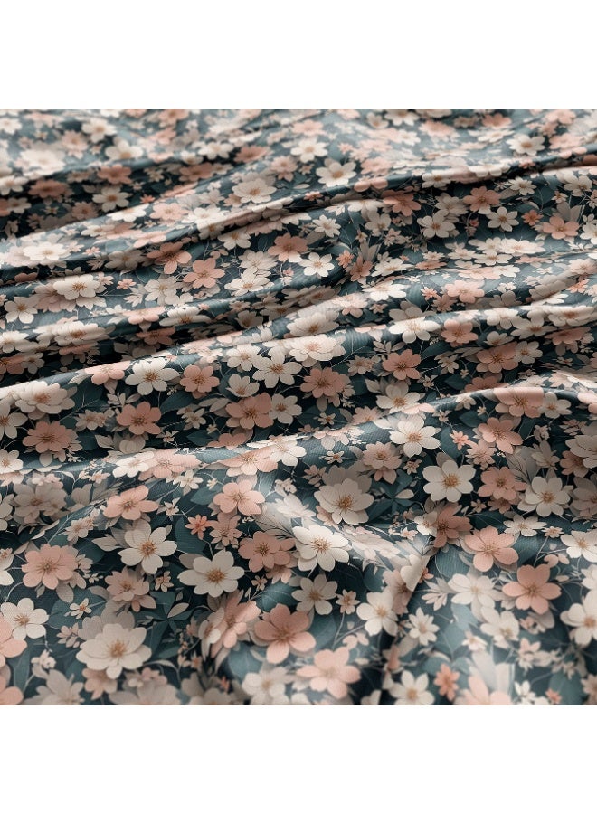 فيلاتو جلابية مخوير بتصميم زهور وردية بيضاء من قماش حرير الليل عرامني بالياردة، عرض 58 بوصة - Image 3