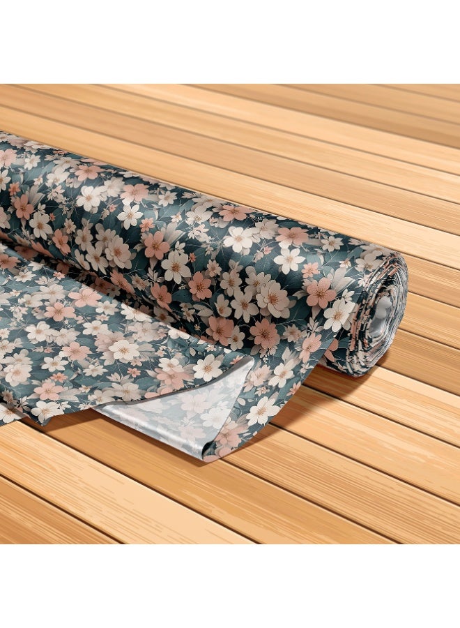 فيلاتو جلابية مخوير بتصميم زهور وردية بيضاء من قماش حرير الليل عرامني بالياردة، عرض 58 بوصة - Image 5