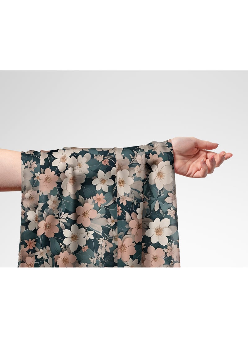 فيلاتو جلابية مخوير بتصميم زهور وردية بيضاء من قماش حرير الليل عرامني بالياردة، عرض 58 بوصة - Image 1