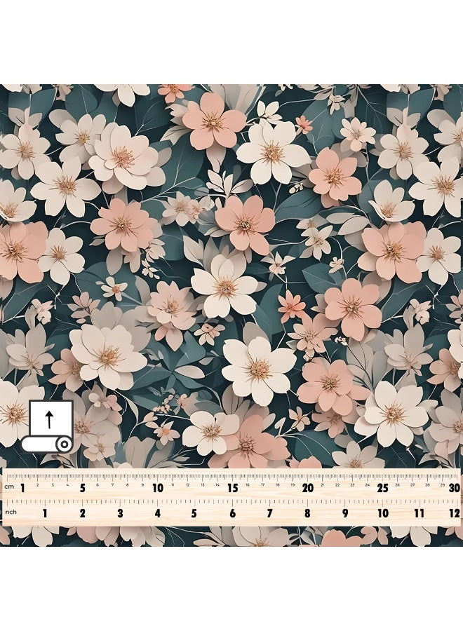 فيلاتو جلابية مخوير بتصميم زهور وردية بيضاء من قماش حرير الليل عرامني بالياردة، عرض 58 بوصة - Image 4