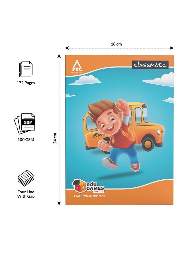classmate Classmate Notebook - Four Lines with Gap, 240mm*180mm, 172 Pages (Pack Of 12)  - Image 3