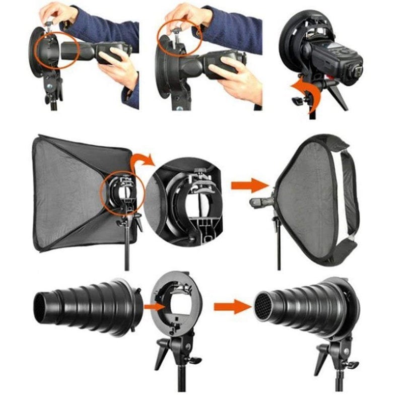 PICPRO S1 Heavy Duty Flash Bracket with Elinchrom Mount – Umbrella Holder & Light Stand Adapter for Studio Strobe, Softbox, Speedlight and Photography Lighting Setup. - Image 4
