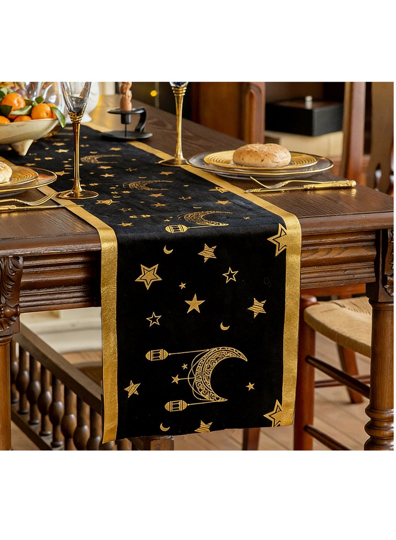 دي آند أل رمضان عيد مبارك عيد الفطر الجدول الجاري النمط القديم عيد الجدول القماش الشريط الطويل للديكور الحزب المنزلي الذهب الأسود - Image 1