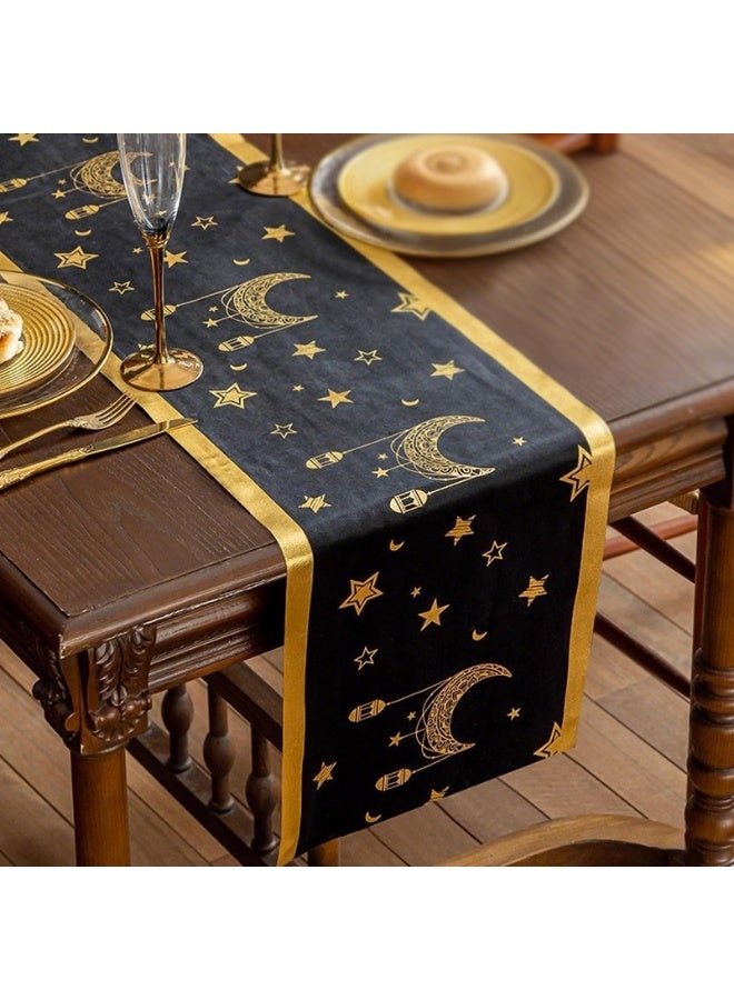 دي آند أل رمضان عيد مبارك عيد الفطر الجدول الجاري النمط القديم عيد الجدول القماش الشريط الطويل للديكور الحزب المنزلي الذهب الأسود - Image 2
