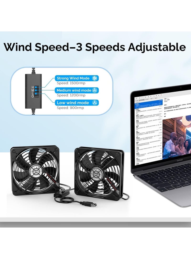 Excefore PC Fans 140mm 5V 2 In 1 Desk USB Cooling Fan 3-Degree Speed Switch Portable Home Office Fans Metal USB Powered Cooling Fan for Laptop/TV Box/AV cabint/PS4/Router - Image 3