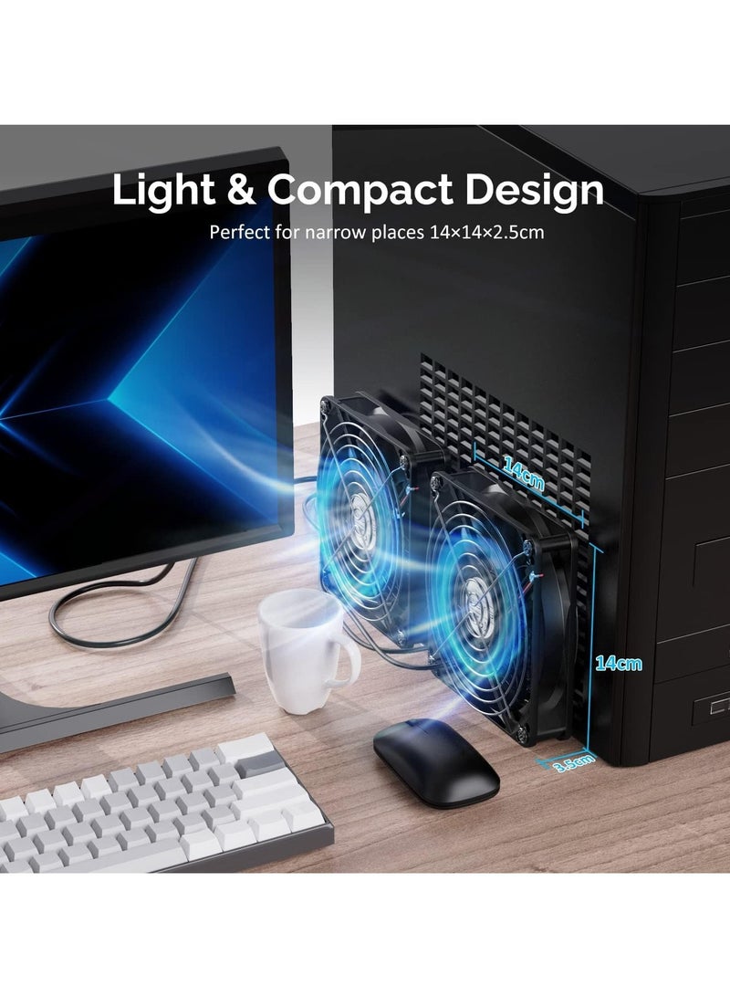 Excefore PC Fans 140mm 5V 2 In 1 Desk USB Cooling Fan 3-Degree Speed Switch Portable Home Office Fans Metal USB Powered Cooling Fan for Laptop/TV Box/AV cabint/PS4/Router - Image 4