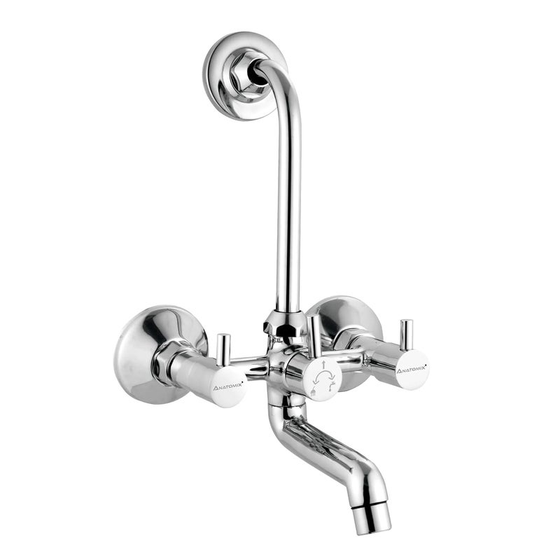 ANATOMIX Oreo Brass Wall Mixer for Bathroom with Stainless Steel 125mm Long L-Bend Provision for Overhead Shower, Chrome Finish (Bath Mixer System) - Image 1