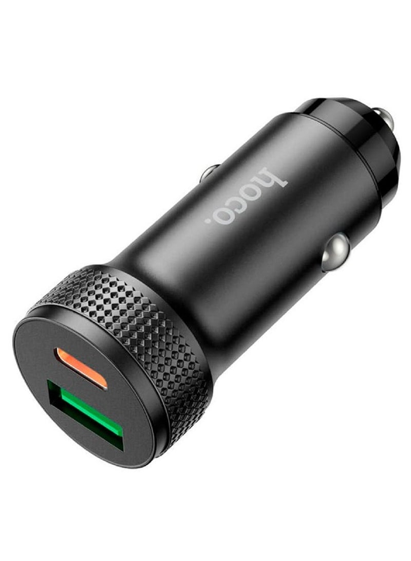 Hoco Z49B Premium Metal Dual-Port Car Charger with Intelligent Balance Technology Delivering High-Speed PD20W and QC3.0 Fast Charging for Universal Compatibility and Durable Performance - Image 1