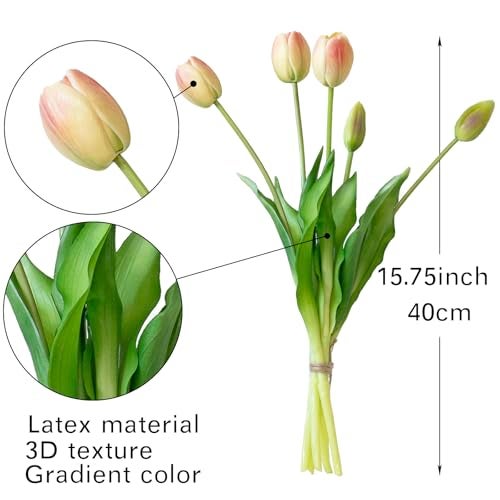 DUYONE 40pcs Artificial Tulips Flowers Latex Bouquet Fake Tulips for Office Wedding Party Home Kitchen Garden DecorationB Champagne Set - Image 3