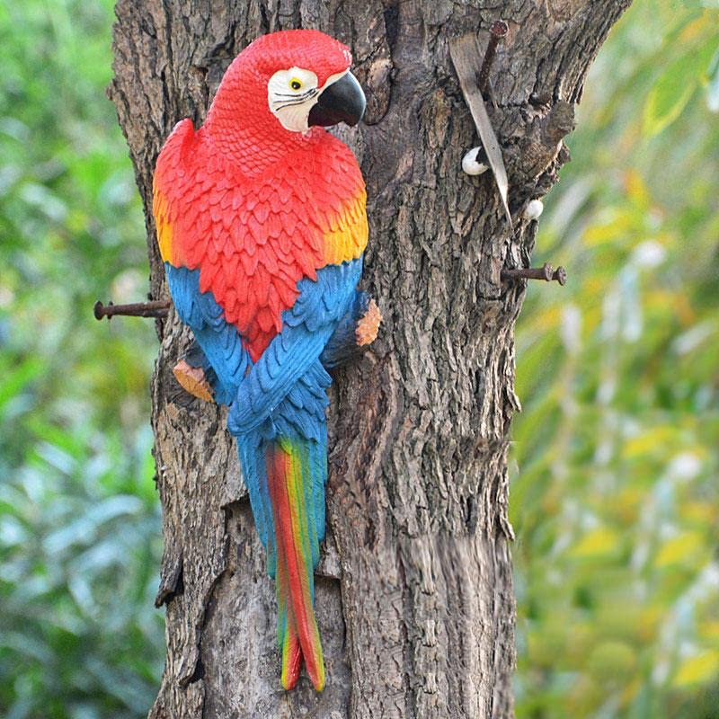 The Decorshed Wall Parrots for Home Tree Decor 4 Colors Parrot for Garden Home Decoration Birds for Garden Red Pack of 1 - Image 2