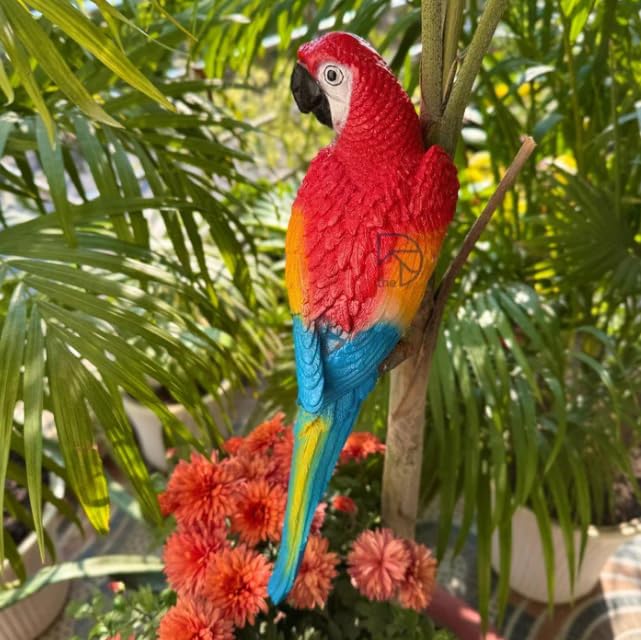 The Decorshed Wall Parrots for Home Tree Decor 4 Colors Parrot for Garden Home Decoration Birds for Garden Red Pack of 1 - Image 1