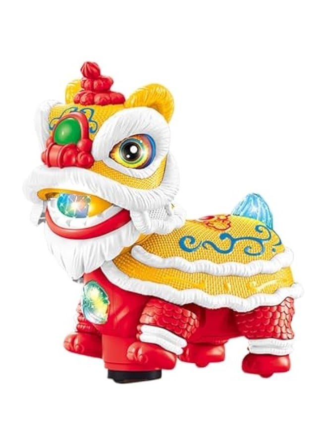 Chinese Lions Dance Toys,Lions Dance with Lights and Music, Funny Shaking Heads Lions Dance Toys for Kids, Chinese New Year Decorations (Yellow) - Image 1