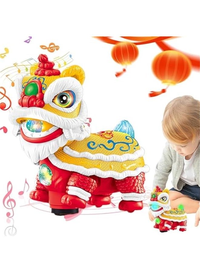 Chinese Lions Dance Toys,Lions Dance with Lights and Music, Funny Shaking Heads Lions Dance Toys for Kids, Chinese New Year Decorations (Yellow) - Image 3