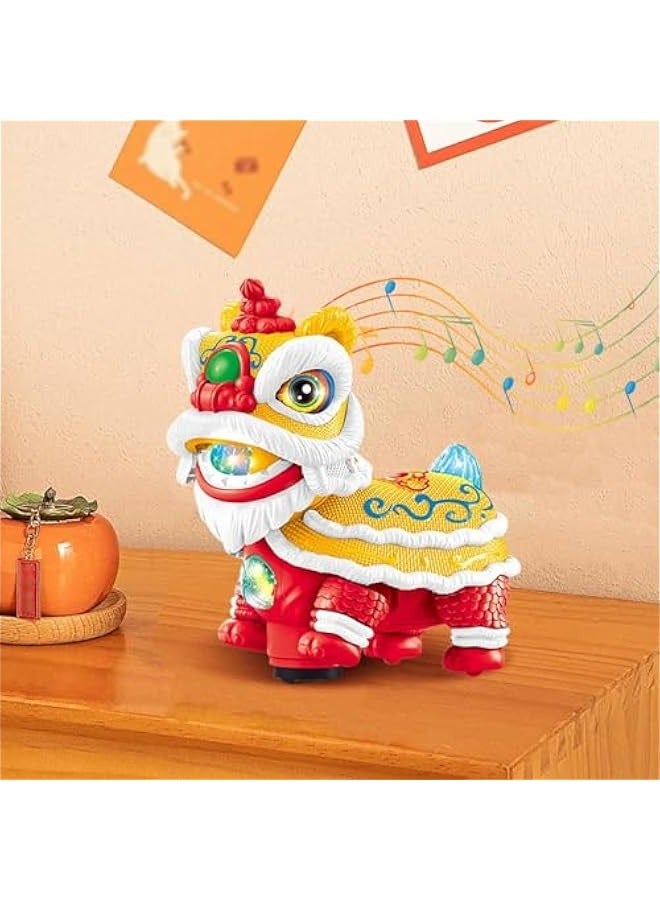Chinese Lions Dance Toys,Lions Dance with Lights and Music, Funny Shaking Heads Lions Dance Toys for Kids, Chinese New Year Decorations (Yellow) - Image 5