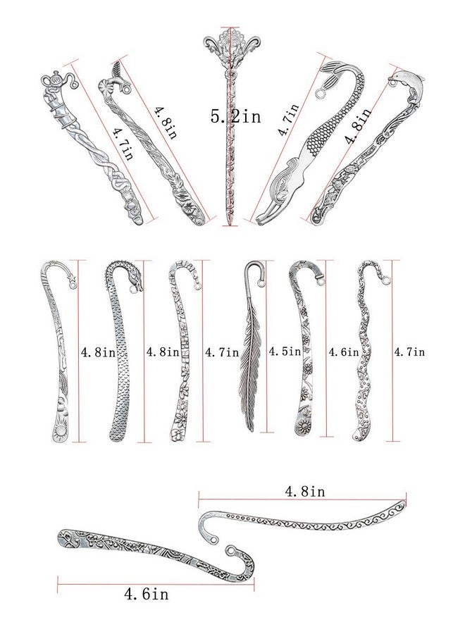 HOSTK 10Pc Silver Metal Bookmark Hairpin Hook Carved Antique Vintage With Pendant Jewellery Making Mermaid Souvenirs Plain Embossed - Image 5
