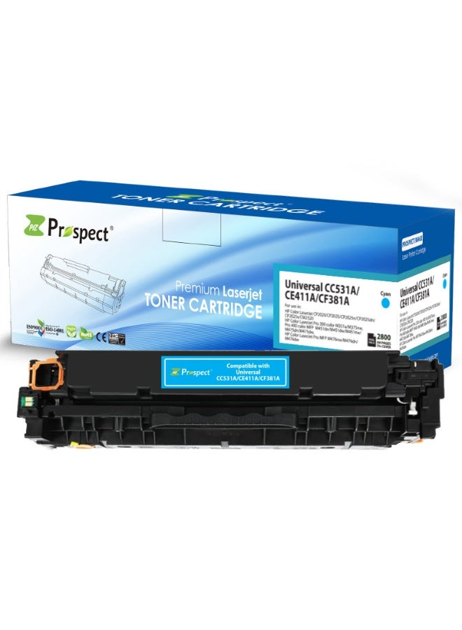 Prospect Toner 312A 305A 304A Cyan Laser Compatible Cartridges with Models 312A CF381A / 305A CE411A / 304A CC531A for HP Printers Color LaserJet CP2020/CP2025/CP2025n/CP2025dn/CP2025x/CM2320 HP Color LaserJet Pro 300 color M351a/M375nw, Pro 400 color MFP M451dn/M451dw/M451nw/M475dn/M475dw/M476nw/M476dn/M476dw ( Cyan ) - Image 1