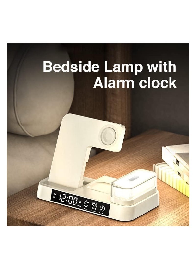 Anmi - 4 in 1 Wireless Charger  Stand Clock Stations For Apple Mobile Phone Wireless charging station 15/14/Air pods/iWatch (White) - Image 1