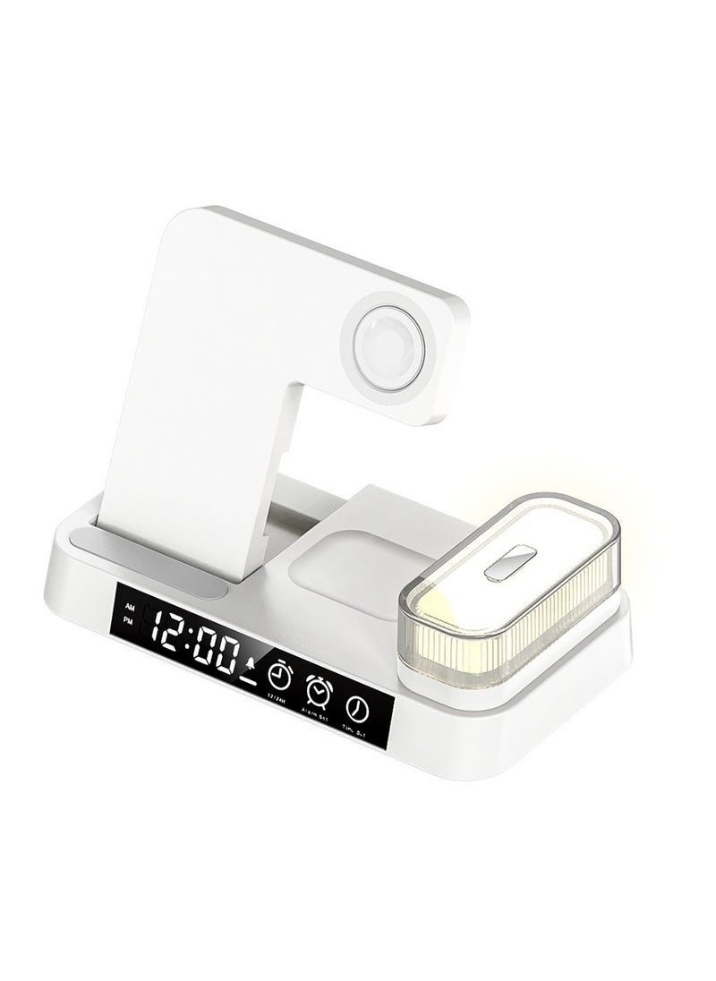 Anmi - 4 in 1 Wireless Charger  Stand Clock Stations For Apple Mobile Phone Wireless charging station 15/14/Air pods/iWatch (White) - Image 1