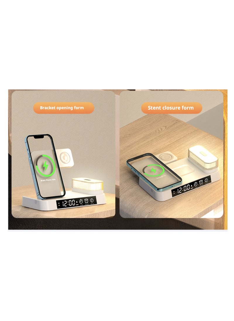 Anmi - 4 in 1 Wireless Charger  Stand Clock Stations For Apple Mobile Phone Wireless charging station 15/14/Air pods/iWatch (White) - Image 1