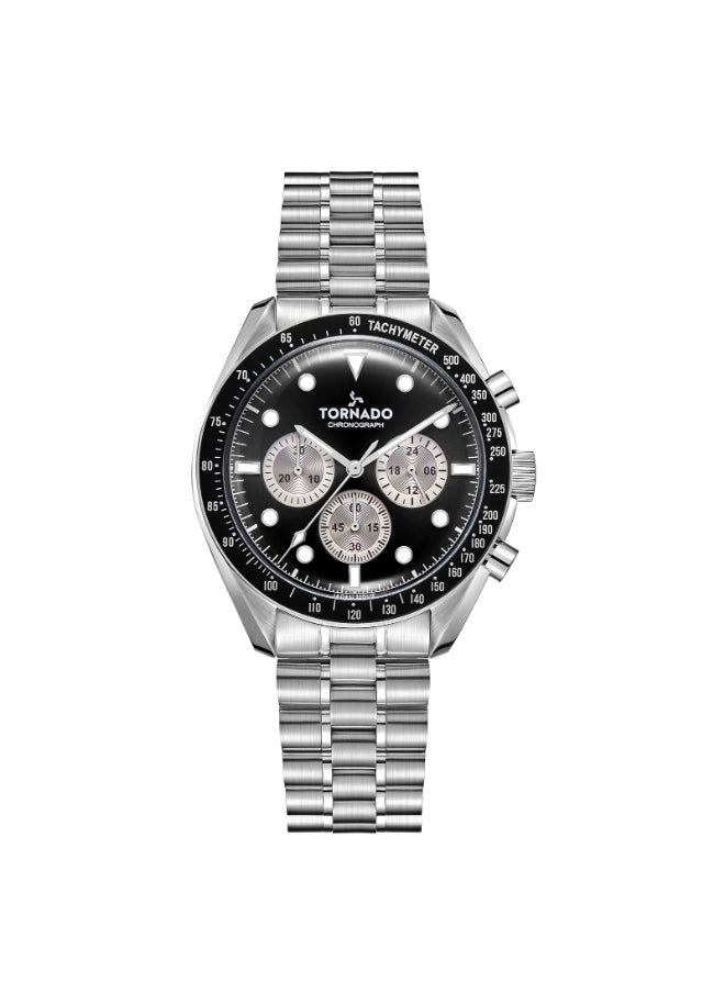TORNADO - Cosmic Chrono Men's Black Sunray Dial With White Color Circular Pattern Chrono Eyes Dial Chronograph Wrist Watch - T22103-SBSB - Image 1