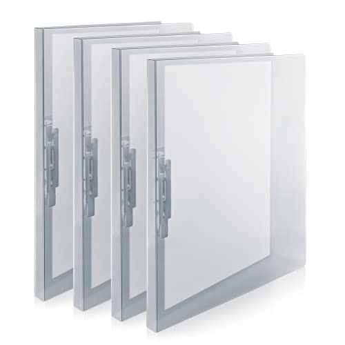 CRANBURY Punchless Clamp Binder (4-Pack, Gray), Ringless Binder Holds 100 Letter Size Pages, Documents, 8.5x11 Folder with Metal Clip for Home or Office, Transparent Acid-Free Poly - Image 1