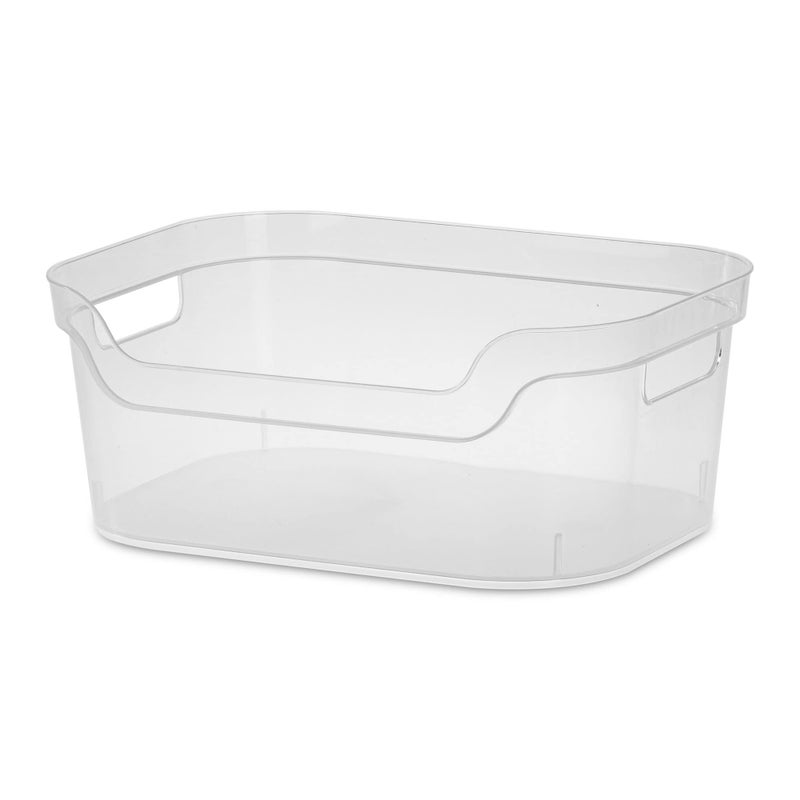 Sterilite 5.25x9.5x13 In Medium Polished Open Scoop Front Storage Bin w/ Comfortable Carry Through Handles for Household Organization  Clear (16 Pack) - Image 2