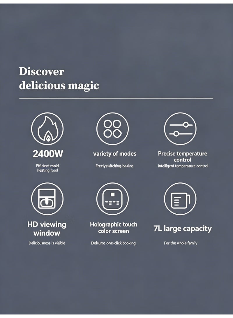 Bukela Automatic Air Fryer 7L 2400W with Digital Control, Preheat Function, and Overload Protection for Healthy Cooking without Oil - Image 4