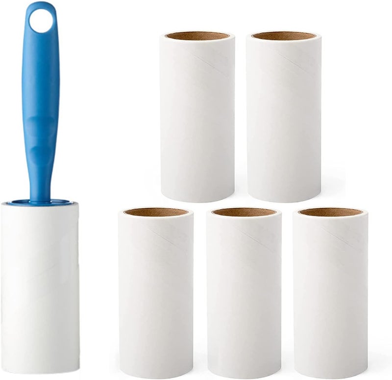 Extra Sticky Lint Roller Set 5 Refills 1 Handle Easy Peeling Lint Remover for Clothes Carpet Sofa Furniture 360 Sheets Grey - Image 1