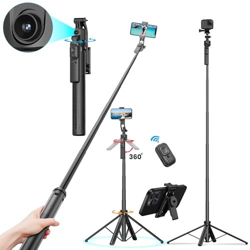WeCool S8 AI-Powered Selfie Stick for Mobile, Auto Face Tracking Tripod with 360° Auto Rotating Selfie Stick, 64-inch/163 cm Long Aluminum Extension for Mobile & Camera with Quad-Leg Stability. - Image 1