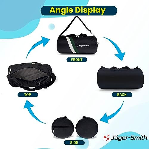 Jager_Smith Jager-Smith GB 600 Multipurpose Gym Bag with Shoe Compartment (Black, White & Bottle Green) - Image 2