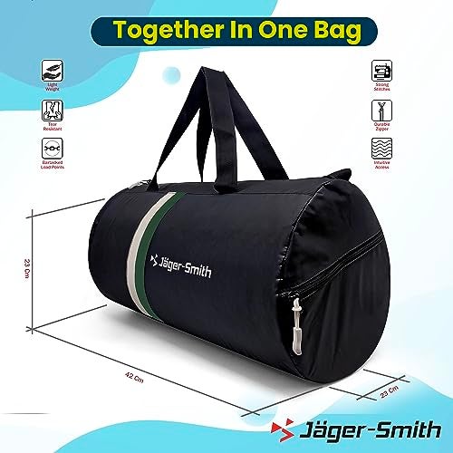 Jager_Smith Jager-Smith GB 600 Multipurpose Gym Bag with Shoe Compartment (Black, White & Bottle Green) - Image 3