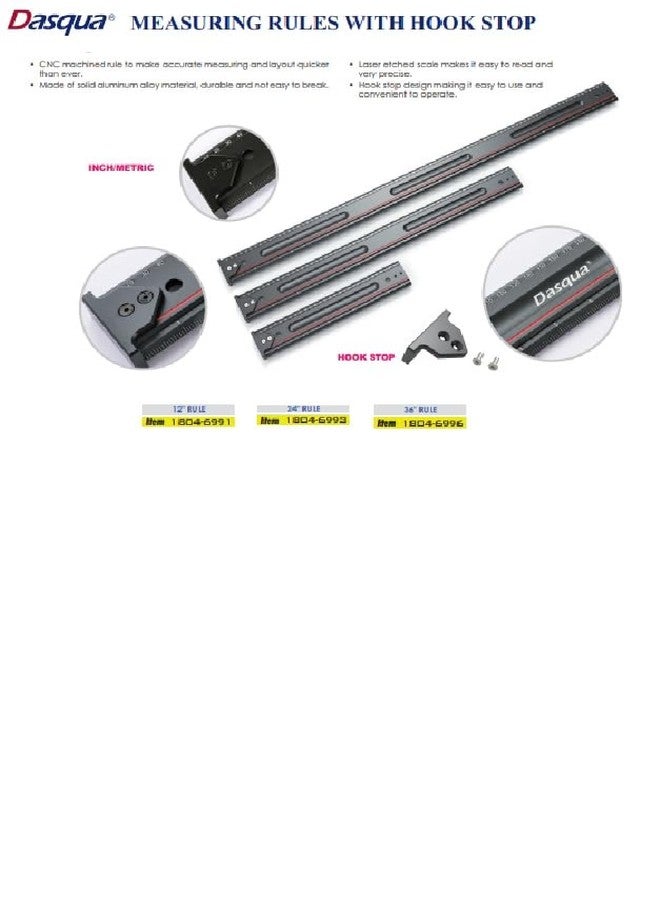 Dasqua 1804-6991 12" inch/mm Measuring Rule with Hook Stop - Image 5