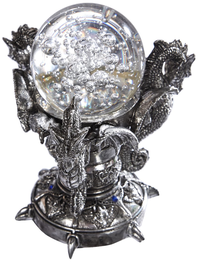 Design Toscano Dragons of Corfu Castle Gothic Decor Statue Globe Figurine, 5 Inch, Polyresin and Glass, Silver Chrome - Image 1
