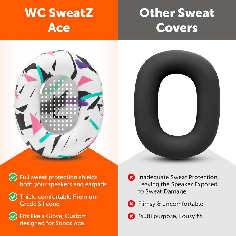 WC SweatZ Ace - Patented Earpad Sweat Covers for Sonos Ace Wireless Noise Cancelling Headphones by Wicked Cushions | Sweatproof & Easily Washable | 90's White - Image 3
