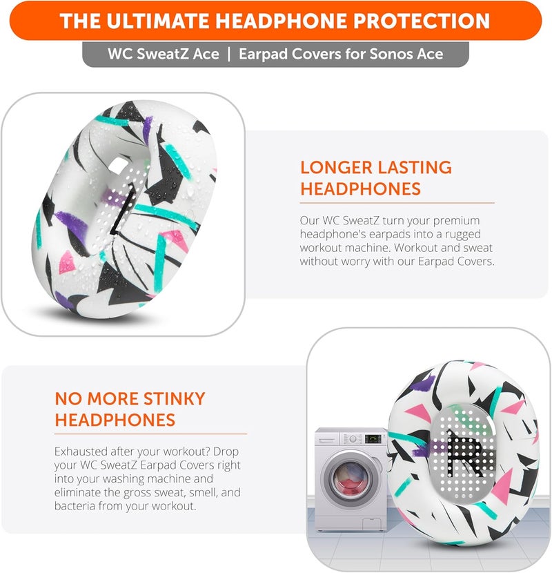 WC SweatZ Ace - Patented Earpad Sweat Covers for Sonos Ace Wireless Noise Cancelling Headphones by Wicked Cushions | Sweatproof & Easily Washable | 90's White - Image 5