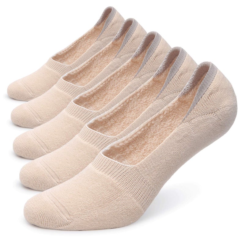 Pareberry Women's Thick Cushion Cotton Athletics Casual Low Cut Flat Non-Slip Boat Liner No Show Socks-5/10 Pack (Shoe Size: 5-8.5, Beige) - Image 1