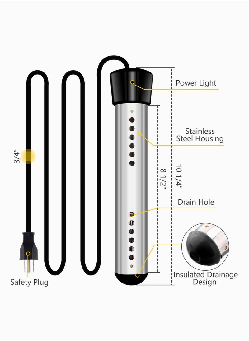 Captaintech Immersion Water Heater, Electric Portable Bucket Heater with Stainless-steel Cover Submersible Water Heater with Digital Thermometer for Pool Bathtub, Basin, Fully Immersed While Using  - Image 2